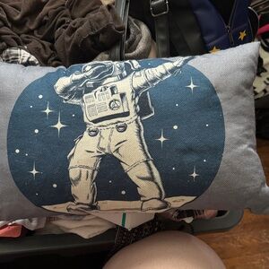 Astronaut Graphic Throw Pillow in Navy and Cream